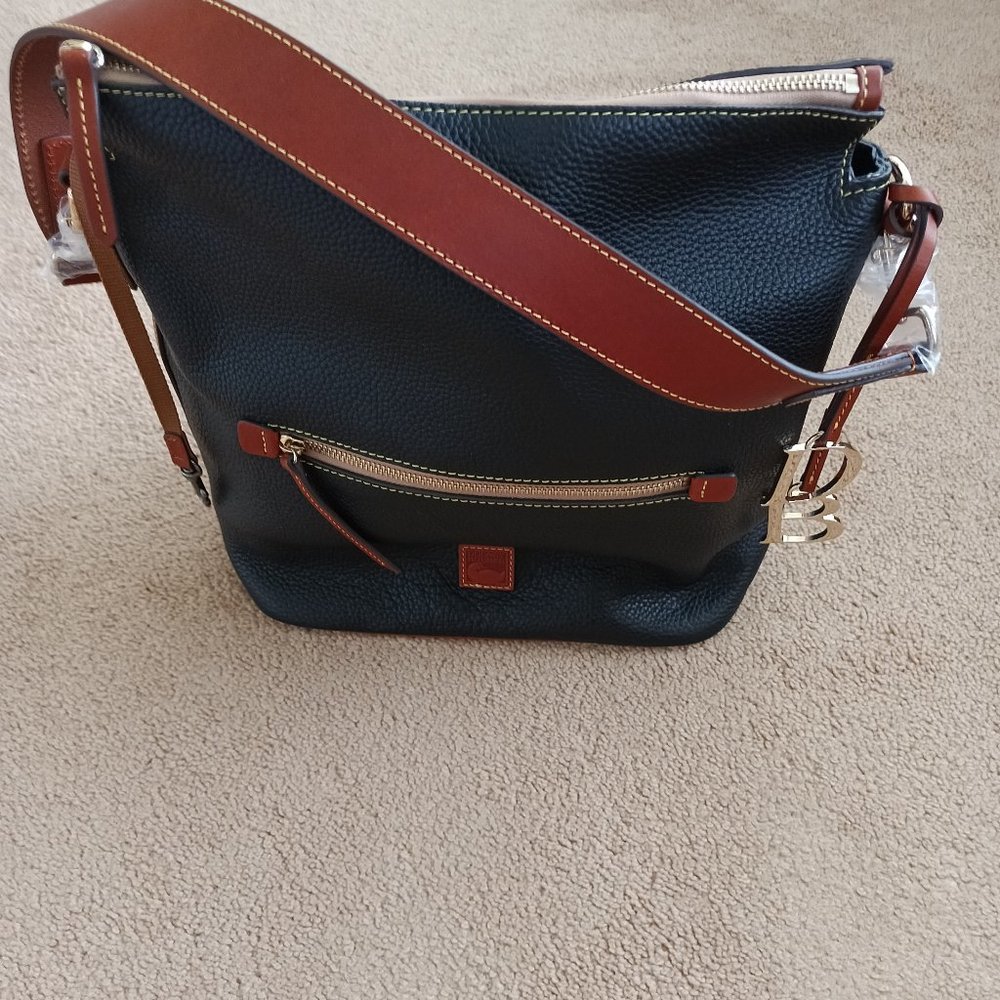 Dooney & Bourke Dark Brown Pebble Large Sac Purse with Medium Brown Accents